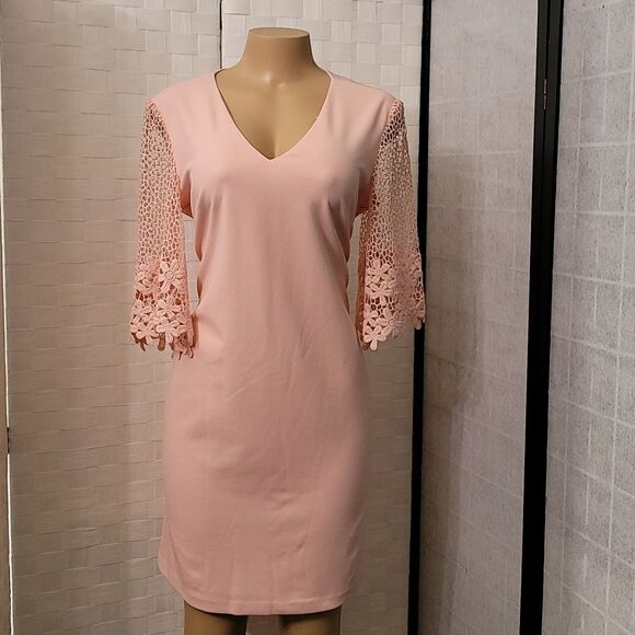 BRAND NEW SANDRA DARREN LACE CUT-OUT DESIGN SLEEVE V-NECK WOMEN'S DRESS - Picture 3 of 14